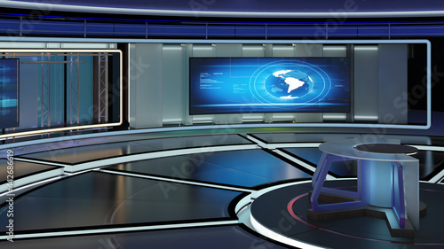 Virtual TV Studio News Set 31. Green screen background. 3d Rendering.Virtual set studio for chroma footage. wherever you want it, With a simple setup, a few square feet of space, and Virtual Set.