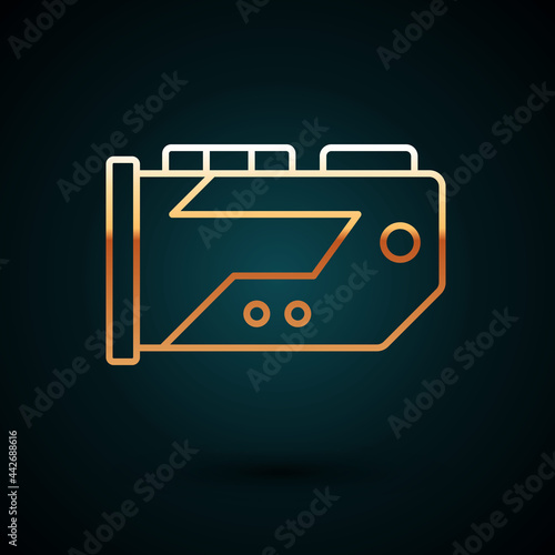 Gold line Video graphic card icon isolated on dark blue background. Vector