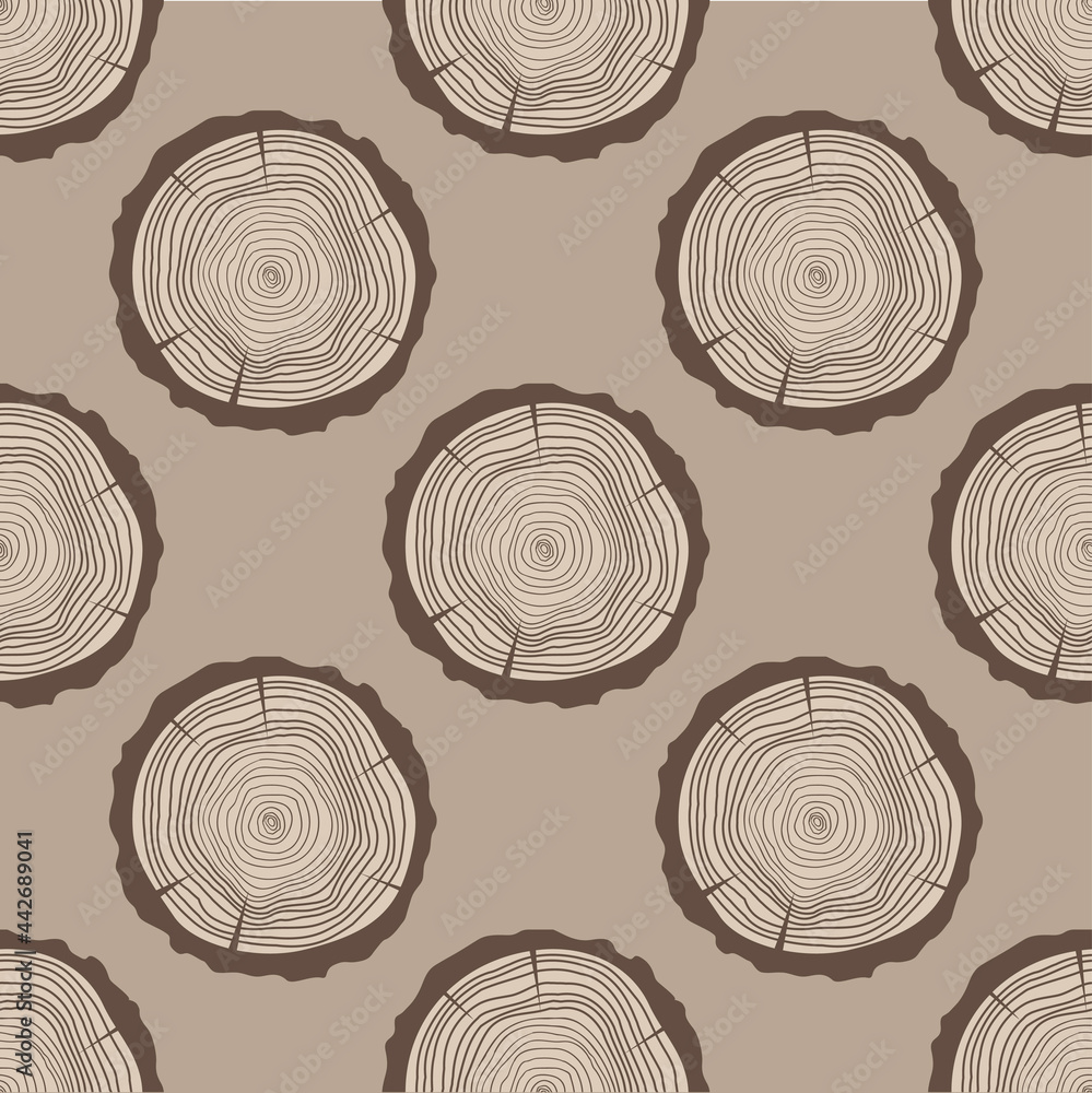 Tree rings. Seamless pattern. Set of tree rings on isolation background