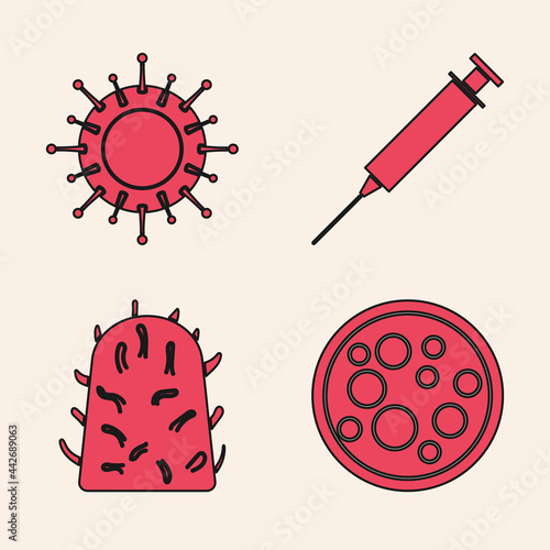 Set Virus, Virus, Syringe and Rabies virus icon. Vector