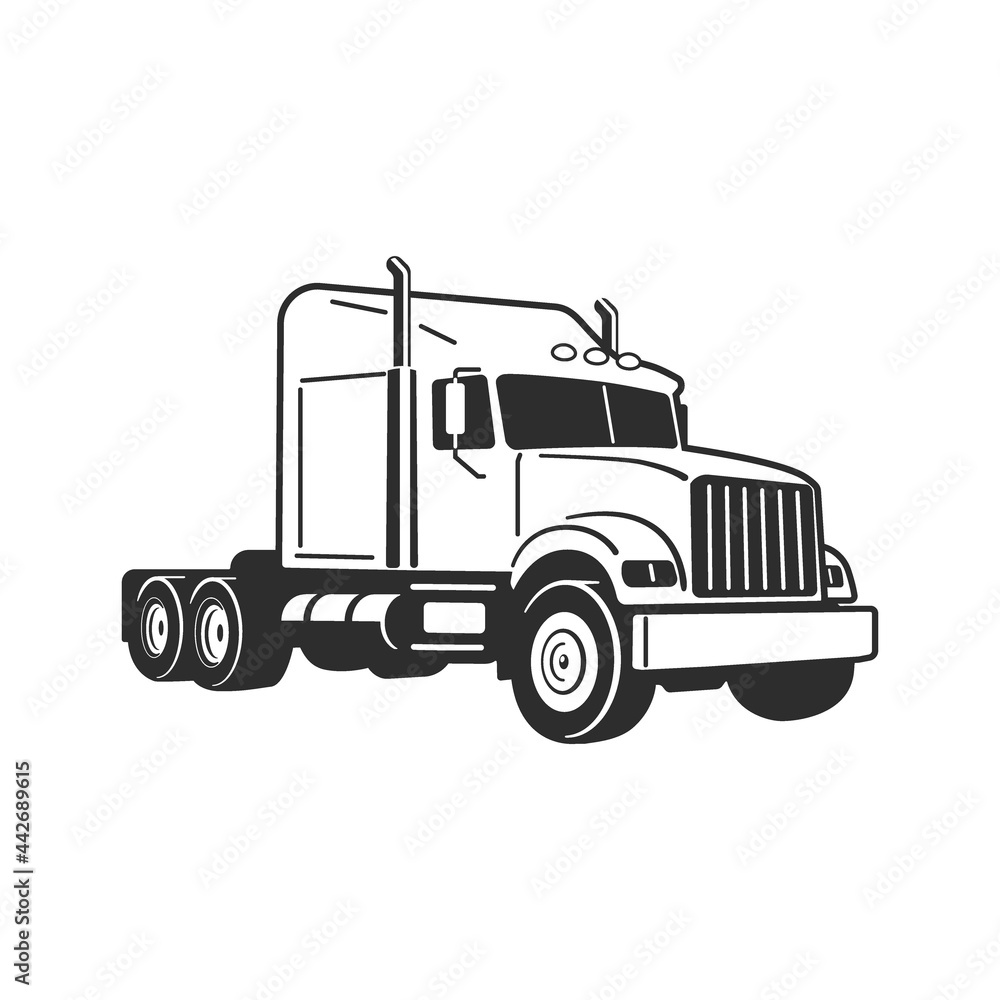 Semi Truck. Vector Outline Lorry. Freight transportation. Modern flat vector illustration. American truck.