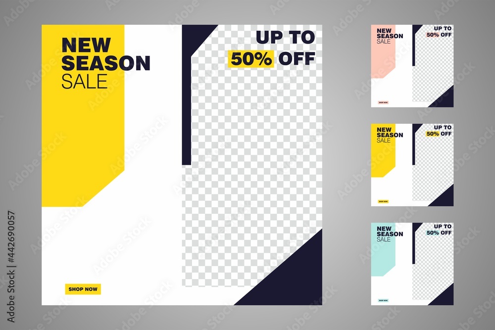 New set of editable minimal banner templates. Suitable for social media posts and web or internet ads. Vector illustration with photo college. New set of editable minimal banner templates. Suitable for social media posts and web or internet ads. Vector illustration with photo college.