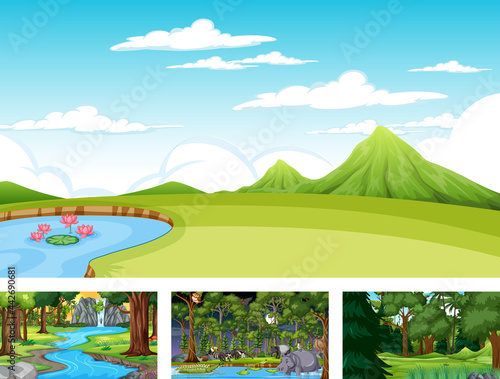 Photography Different nature scenes of forest and rainforest with wild animals