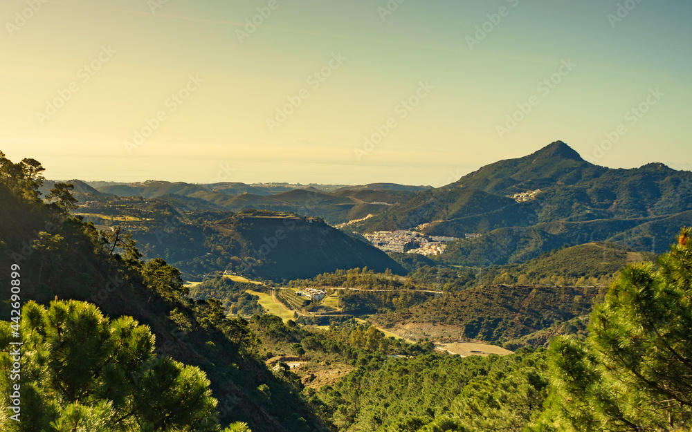 Spanish green andalusian mountains view.