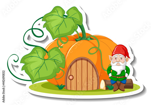 A sticker template with garden gnome or dwarf cartoon chracter