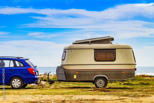 Caravan trailer camping on coast  Spain.