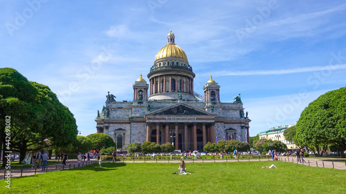 St. Isaac's Cathedral, St. Isaac's Square, summer day. Russia, Saint Petersburg June 2021 