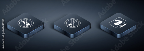 Set Isometric No alcohol, Bodybuilder muscle and Smoking icon. Vector