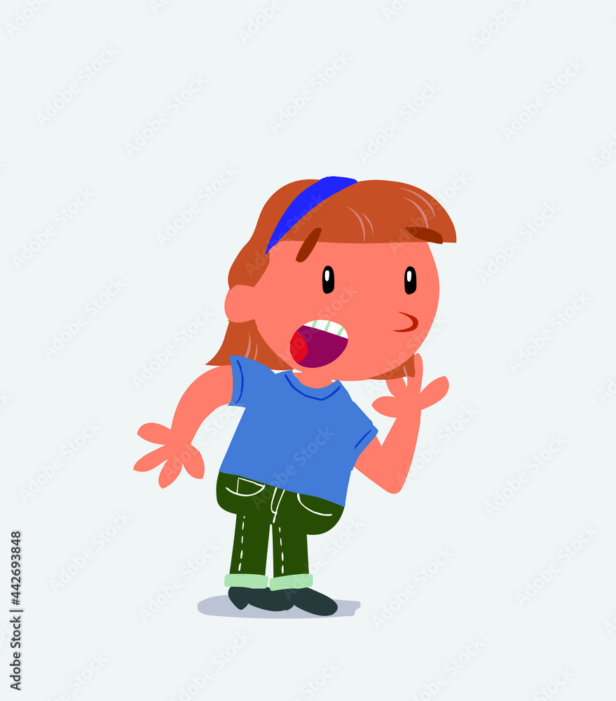 cartoon character of little girl on jeans arguing angry.