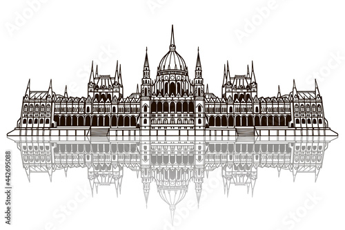 Vector sketch of Hungarian Parliament Building. Budapest, Hungary.