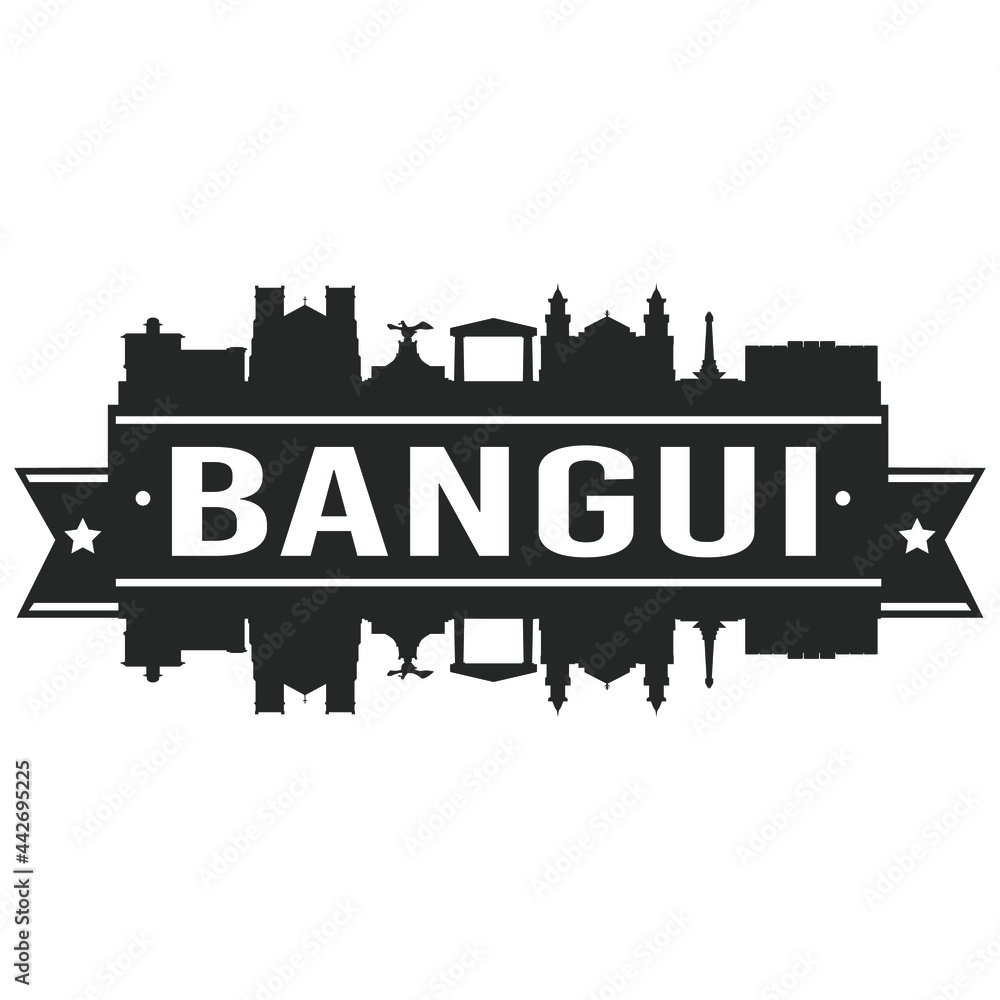 Bangui Central Africa Skyline. Banner Vector Design Silhouette Art. Cityscape Travel Monuments.