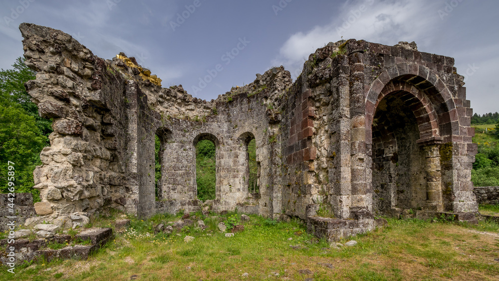 ruins of the Cistercian abbey of Mazan founded in the 12th century