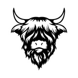 Highland cow head design on white background. Farm Animal. Cows logos or icons. vector illustration.
