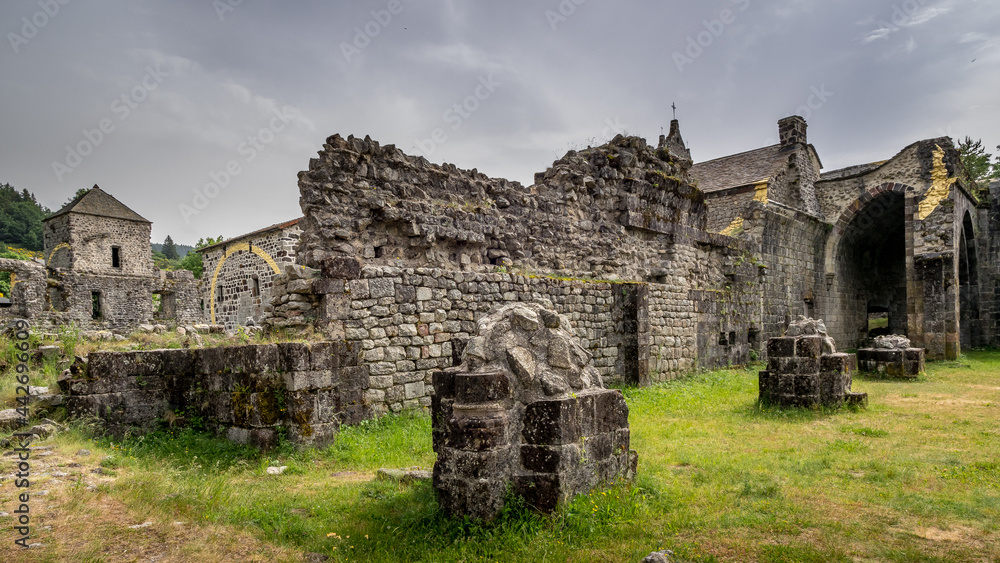 ruins of the Cistercian abbey of Mazan founded in the 12th century