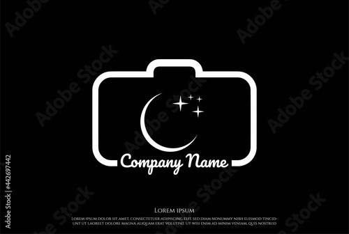 Initial Letter C Crescent Moon Light Lens Photo Photography Logo Design Vector