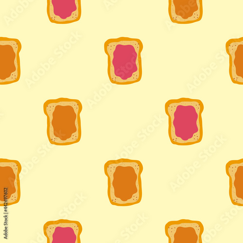 Jelly and peanut butter toast vector illustration in cute doodle style with antropomorphic faces.