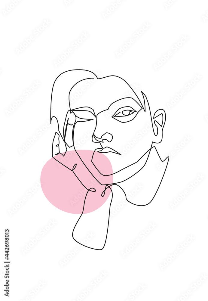 Silhouette of a woman's face one line art inflates chewing gum - Girl squints her eyes - Vector graphics illustration Silhouette of a woman's face one line art inflates chewing gum - Girl squints her eyes - Vector graphics illustration
