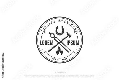 Retro Vintage Crossed Pliers and Hammer for Blacksmith Logo Design Vector