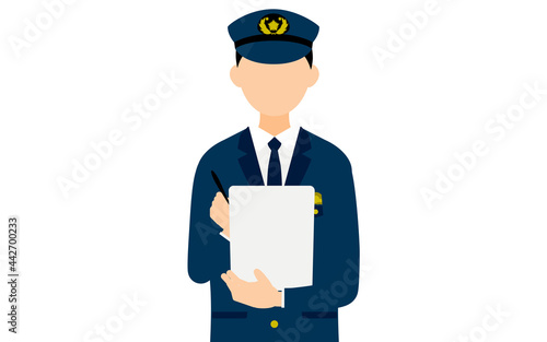 若い男性警官のポーズ、案内する