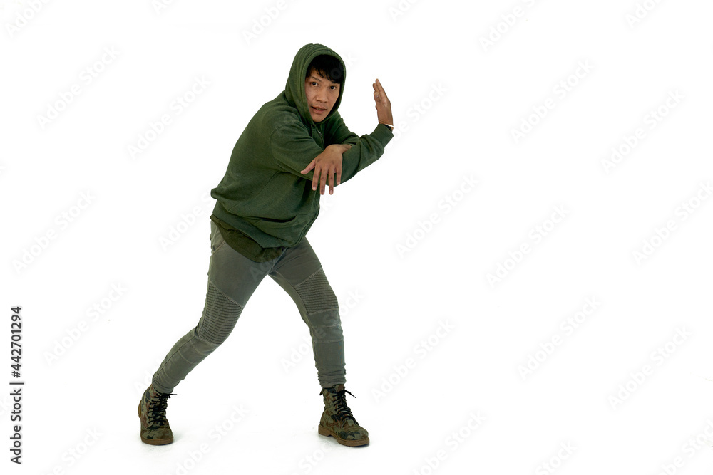 Asian young professional dancer man is hiphop and break dancing action isolataed on white background Asian young professional dancer man is hiphop and break dancing action isolataed on white background