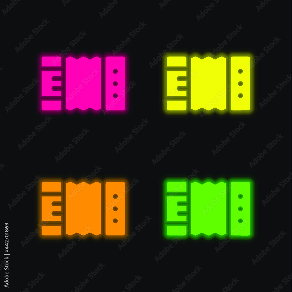 Accordion four color glowing neon vector icon
