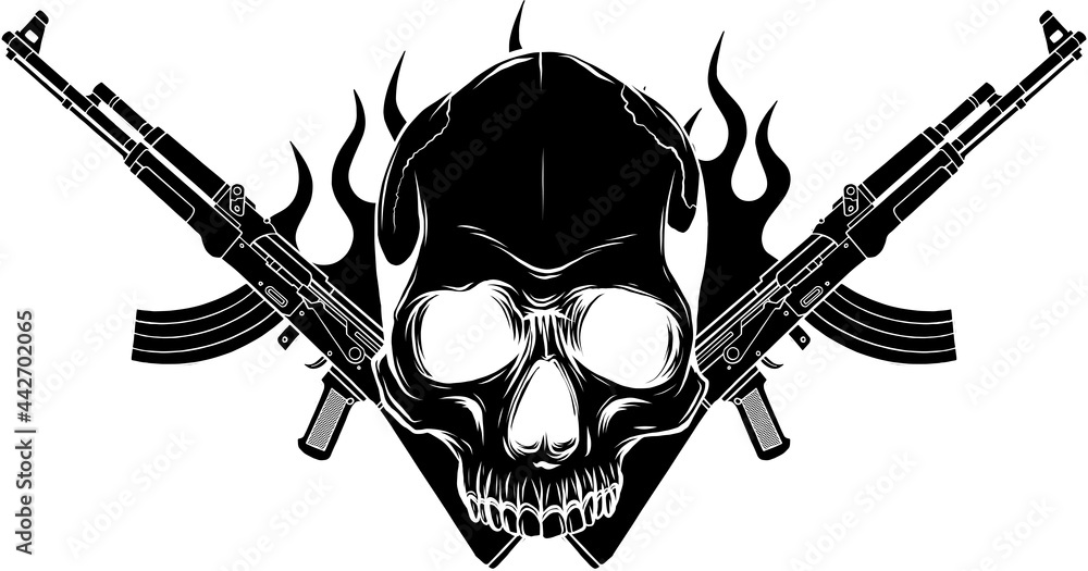 vector Skull with machine guns Kalashnikov AK-47. Stock Vector | Adobe ...