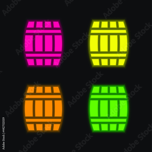 Barrel four color glowing neon vector icon