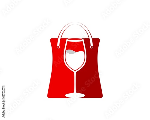 Shopping paper bag with glass wine inside