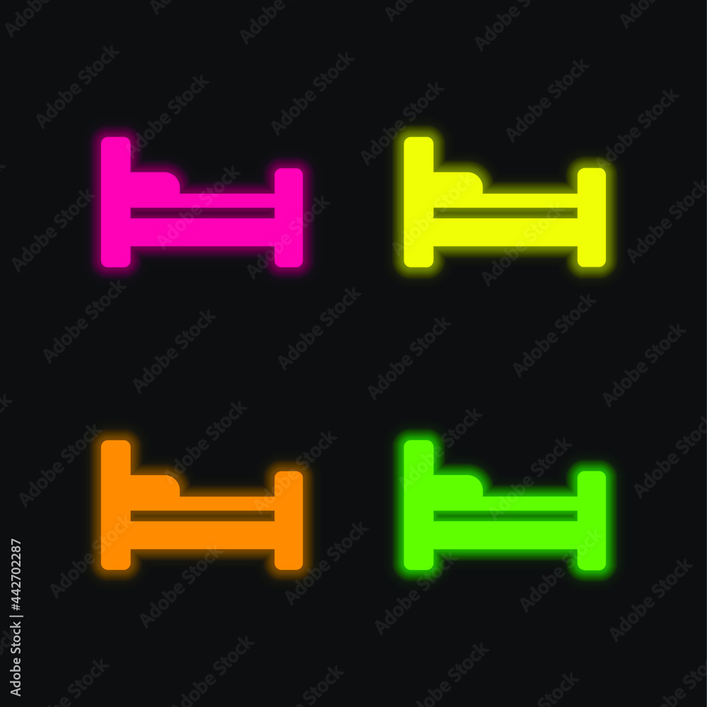 Fototapeta premium Bed four color glowing neon vector icon