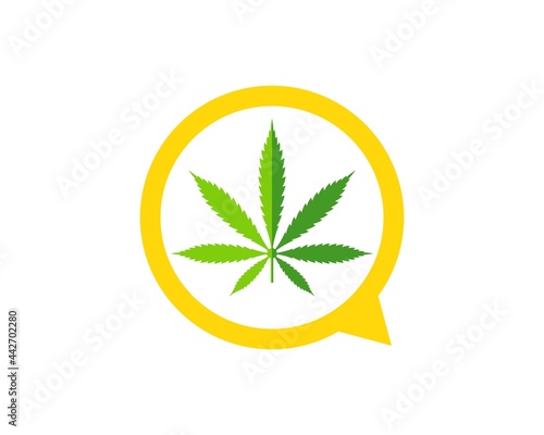 Simple bubble chat with green cannabis leaf inside