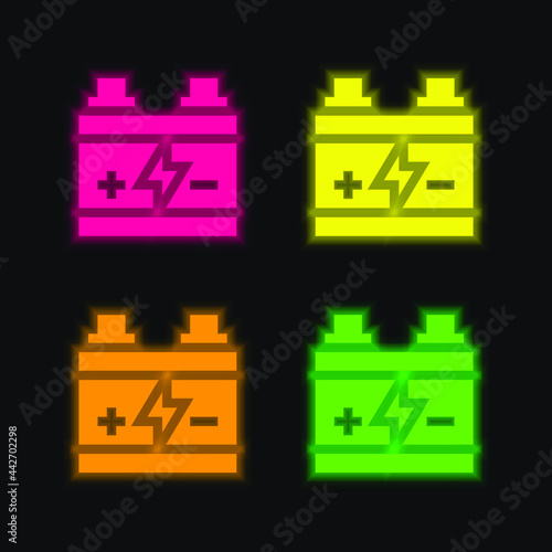 Battery four color glowing neon vector icon
