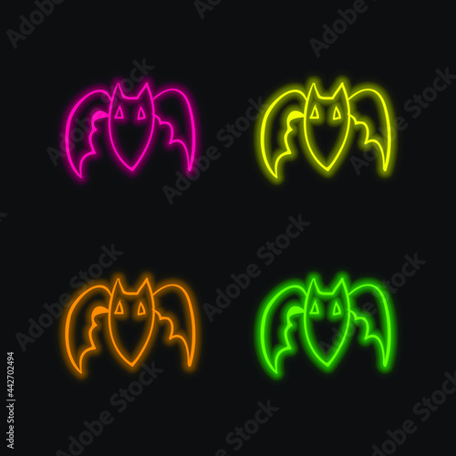 Bat Outline four color glowing neon vector icon