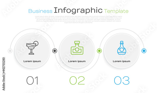 Set line Cocktail, Alcohol drink Rum and Bottle of cognac or brandy. Business infographic template. Vector