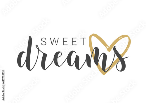 Vector Illustration. Handwritten Lettering of Sweet Dreams. Template for Banner, Greeting Card, Postcard, Poster, Print or Web Product. Objects Isolated on White Background.