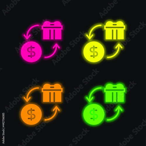 Barter four color glowing neon vector icon