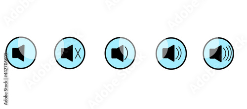 a set of icons for the settings line, maximum volume, medium, off, isolated on a white background