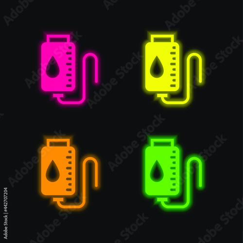 Blood Transfusion four color glowing neon vector icon