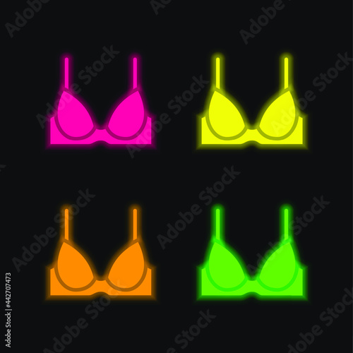 Bra four color glowing neon vector icon