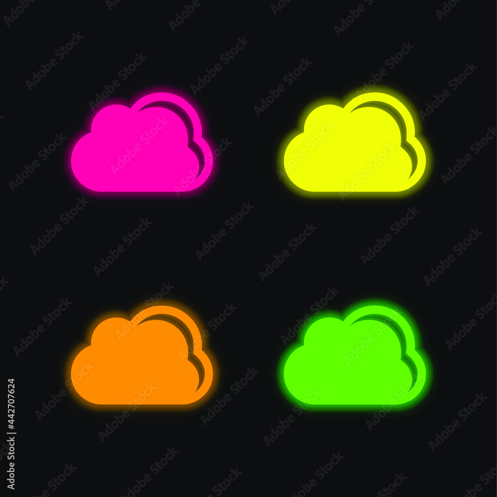 Black Cloud Weather Symbol four color glowing neon vector icon