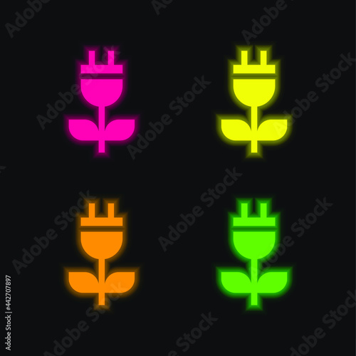 Bioenergy four color glowing neon vector icon