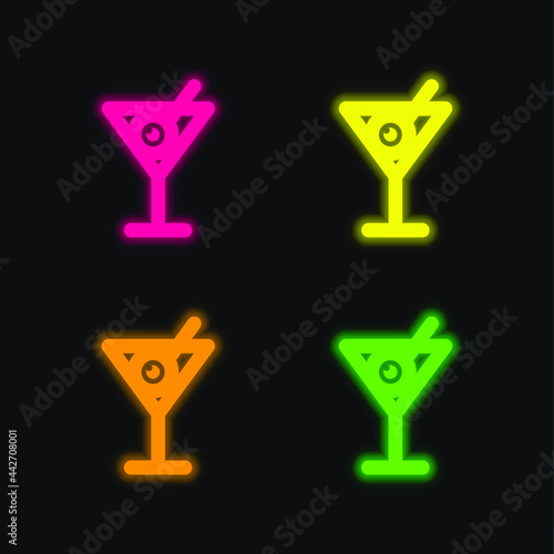 Beverages four color glowing neon vector icon