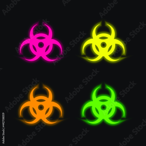 Biohazard four color glowing neon vector icon