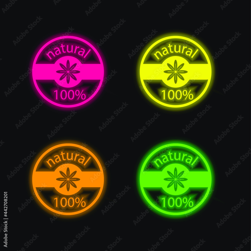 100 % Natural Badge four color glowing neon vector icon