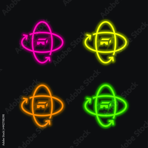 360 Degrees four color glowing neon vector icon