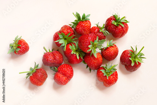 Ripe strawberry on the table, red juicy berries