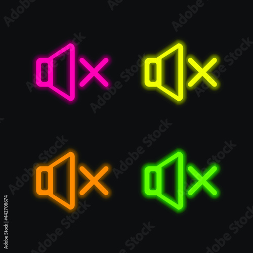 Audio Tool In Silence four color glowing neon vector icon
