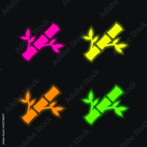 Bamboo four color glowing neon vector icon