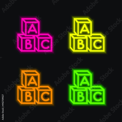 Baby Abc Cubes four color glowing neon vector icon