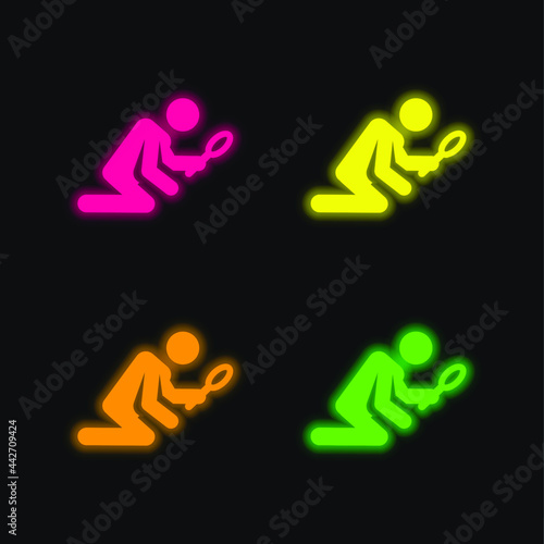 Archeologist four color glowing neon vector icon