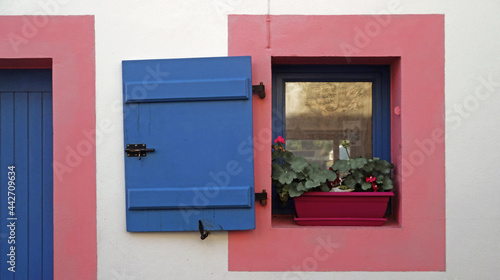 door with a colorful, window, Belle Ile en Mer, France